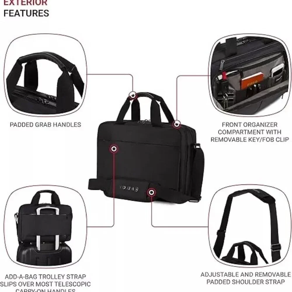 WENGER 14in Laptop Briefcase with Tablet Pocket Black Padded Interior Adjustable